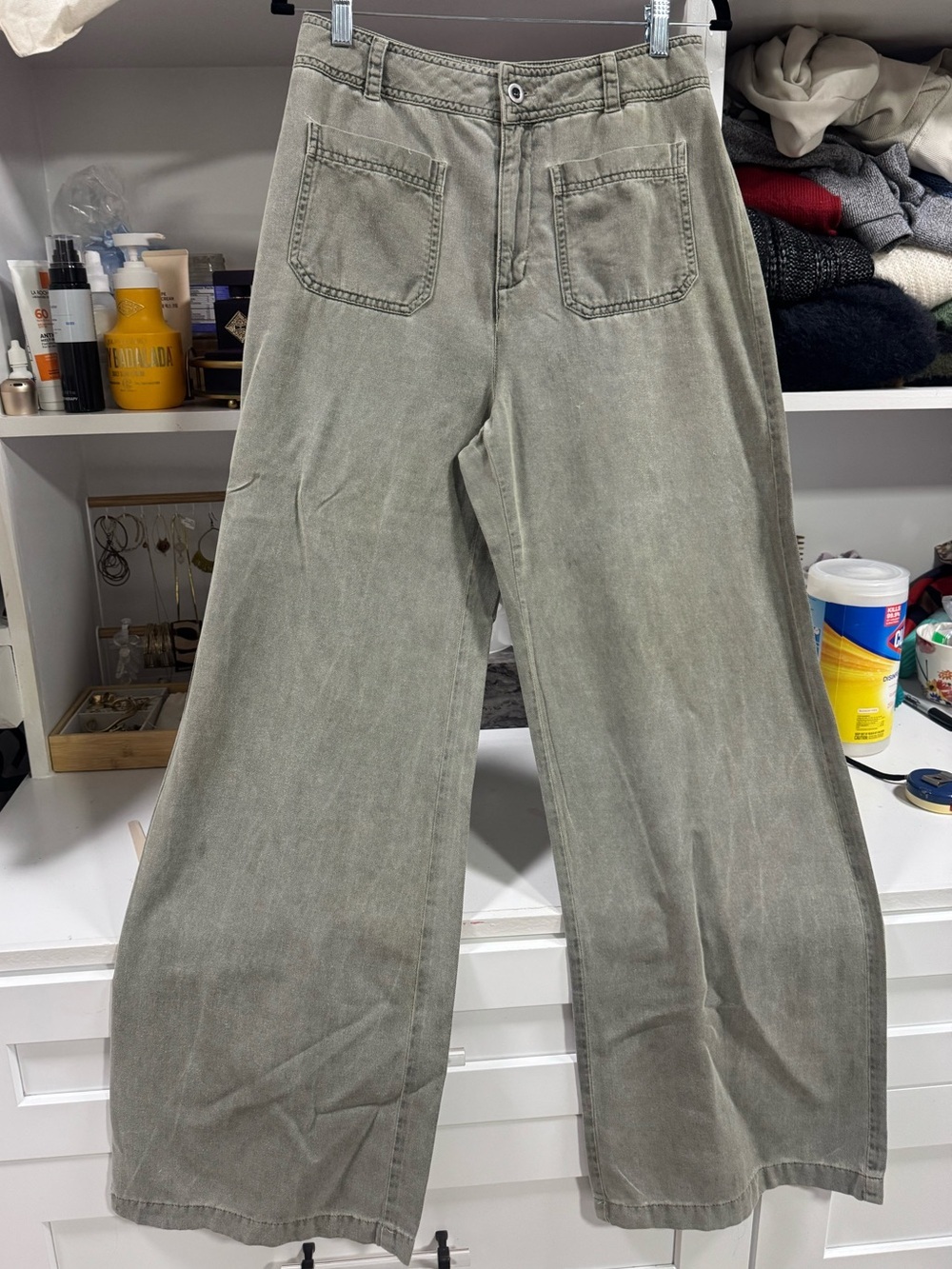 Bella Dahl Size 28 High Rise Wide Leg Tencel Pants Washed Olive Gray - Picture 3 of 7